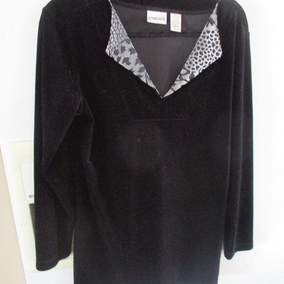 Chico's Tops - Chico’s Black Velvet Tunic Top Silver Collar Size 2 m l